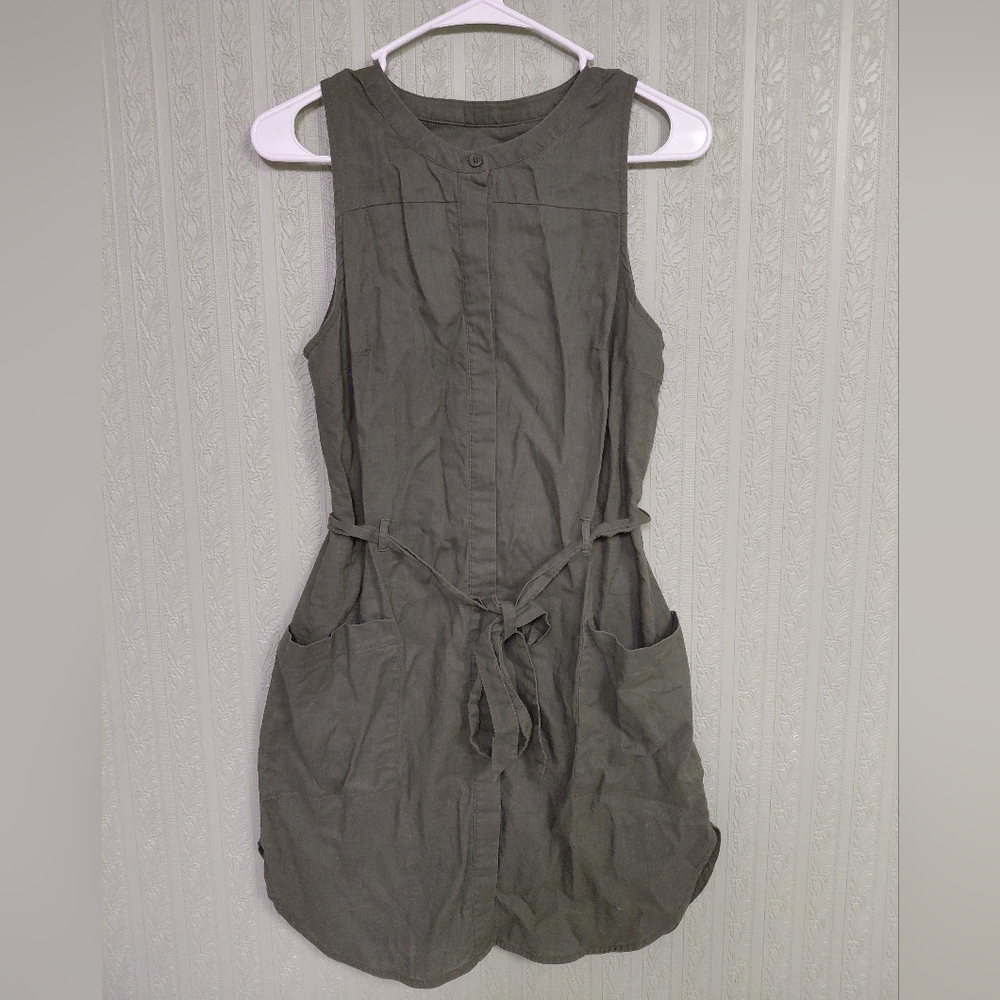 A NEW DAY belted Olive Green Jumoer Dress Sleevess With Pockets